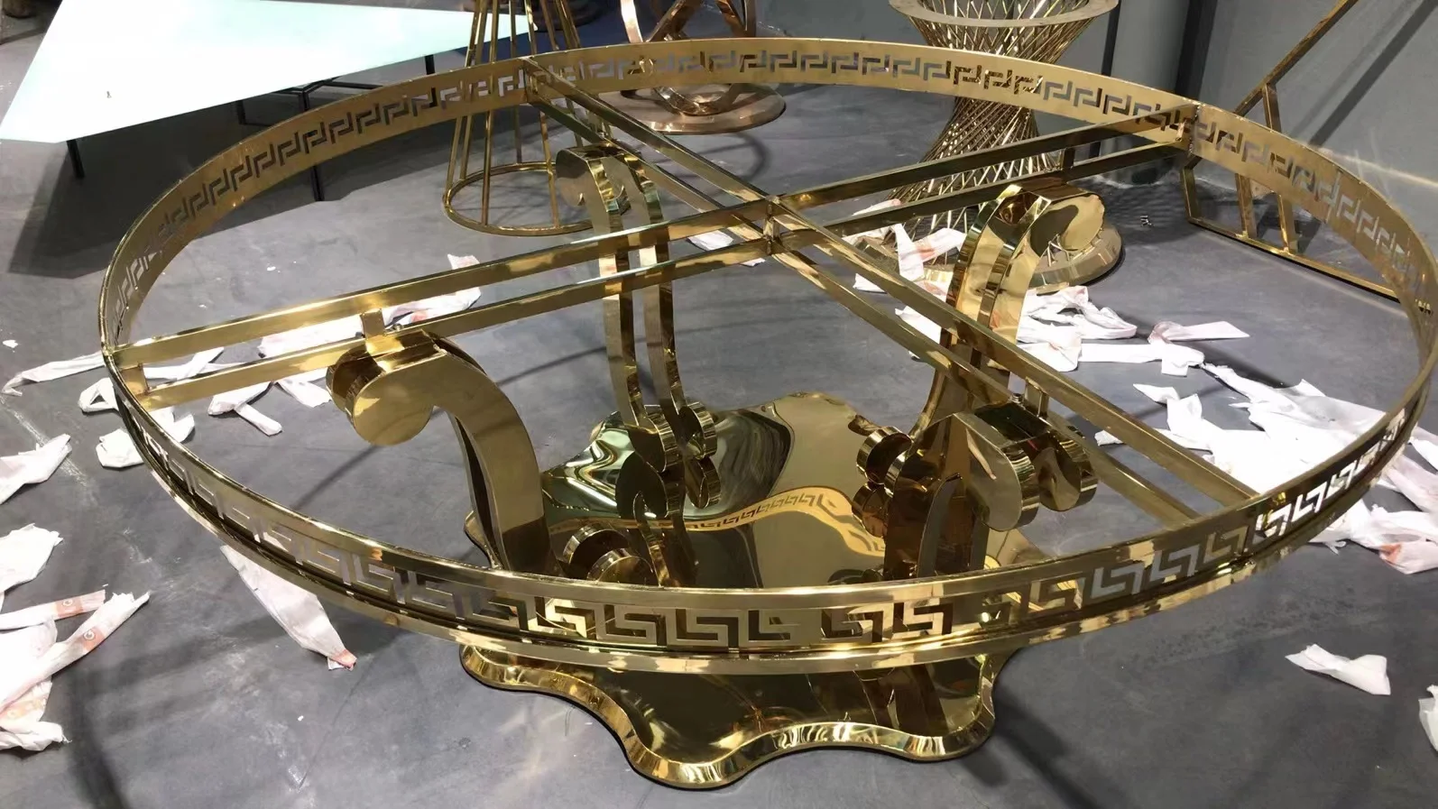 2022 high quality Stainless Steel  Frame  White  Round Marble Top Banquet  Dining Table