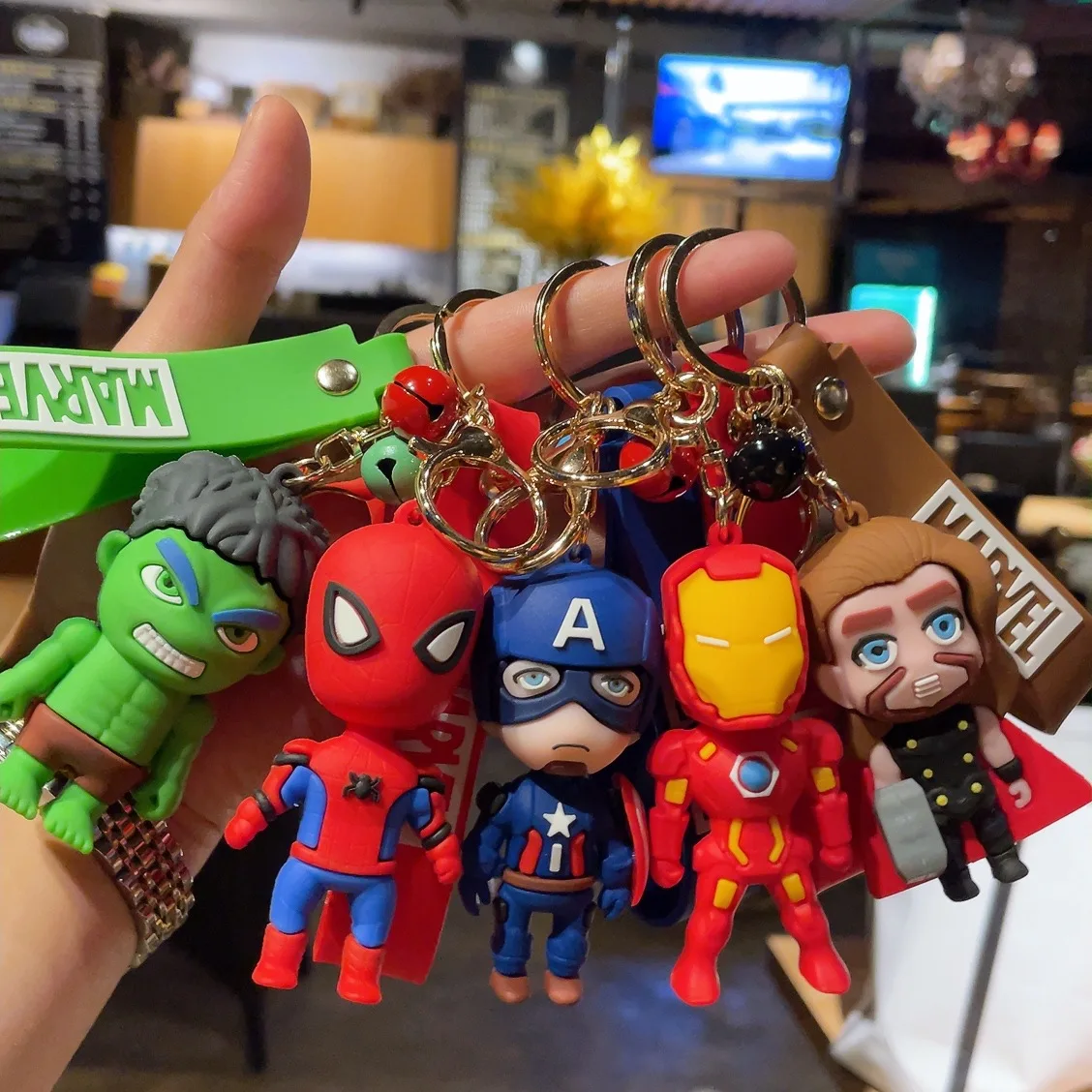 3D Cartoon Anime Captain America Spiderman Spider- Man Rubber Keychain Marvel Super Hero Figure Key Ring For Bag