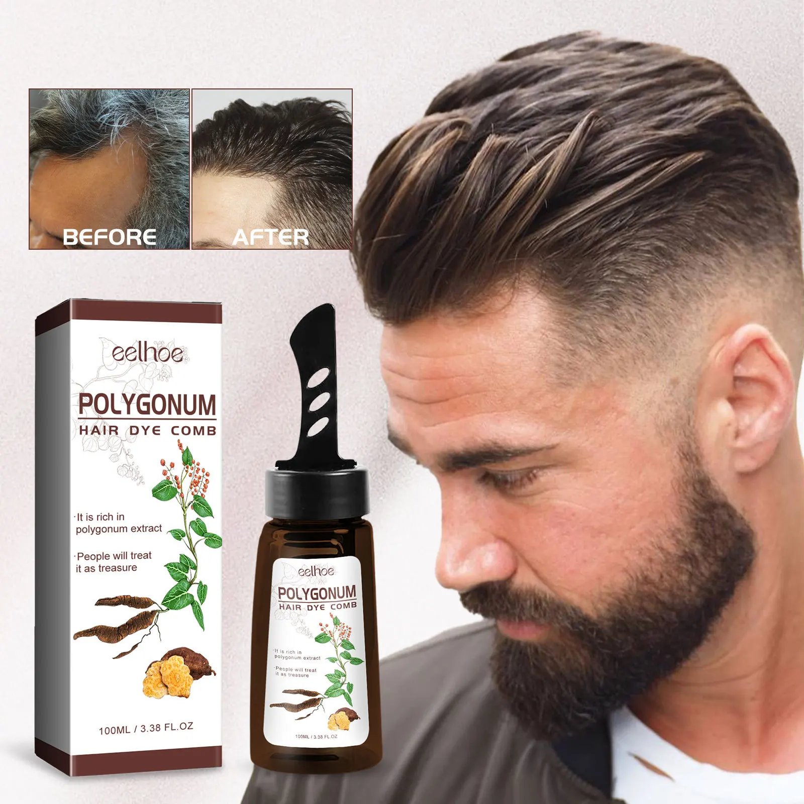 EELHOE Hair Darkening Herbal Ginger Polygonum Multiflorum Hair Wax Gel With Comb