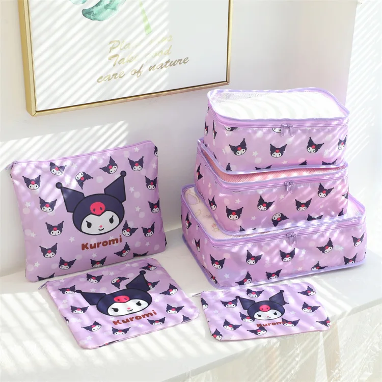 Kitty Y2K 6pcs Sanrio Kawaii Anime Duffel Bag Cartoon Print Kuromi My Melody Pompompurin Shoe Storage Bag