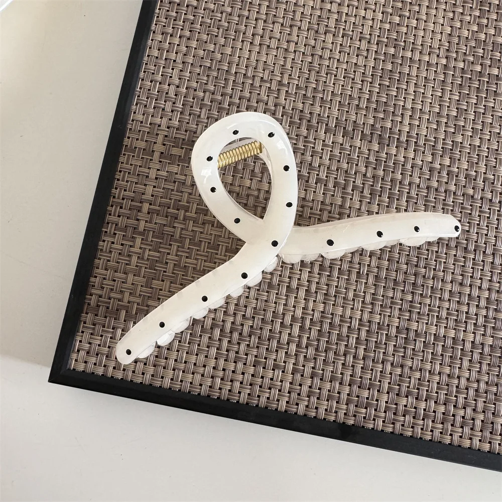 Japanese Style White Color Black Dot Printed Plastic Hair Claw Clip Fancy Large Hair Clips for Thick Hair Girls