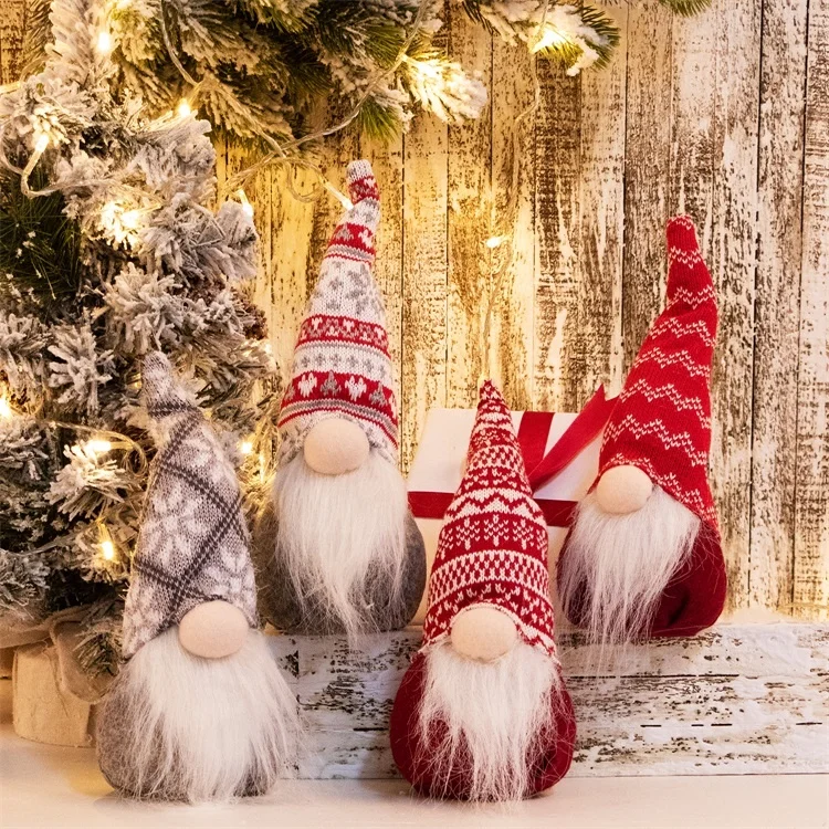 
Wholesale seasonal table ornament nisse faceless knit hat fabric dwarf christmas gift doll elf gnome set 