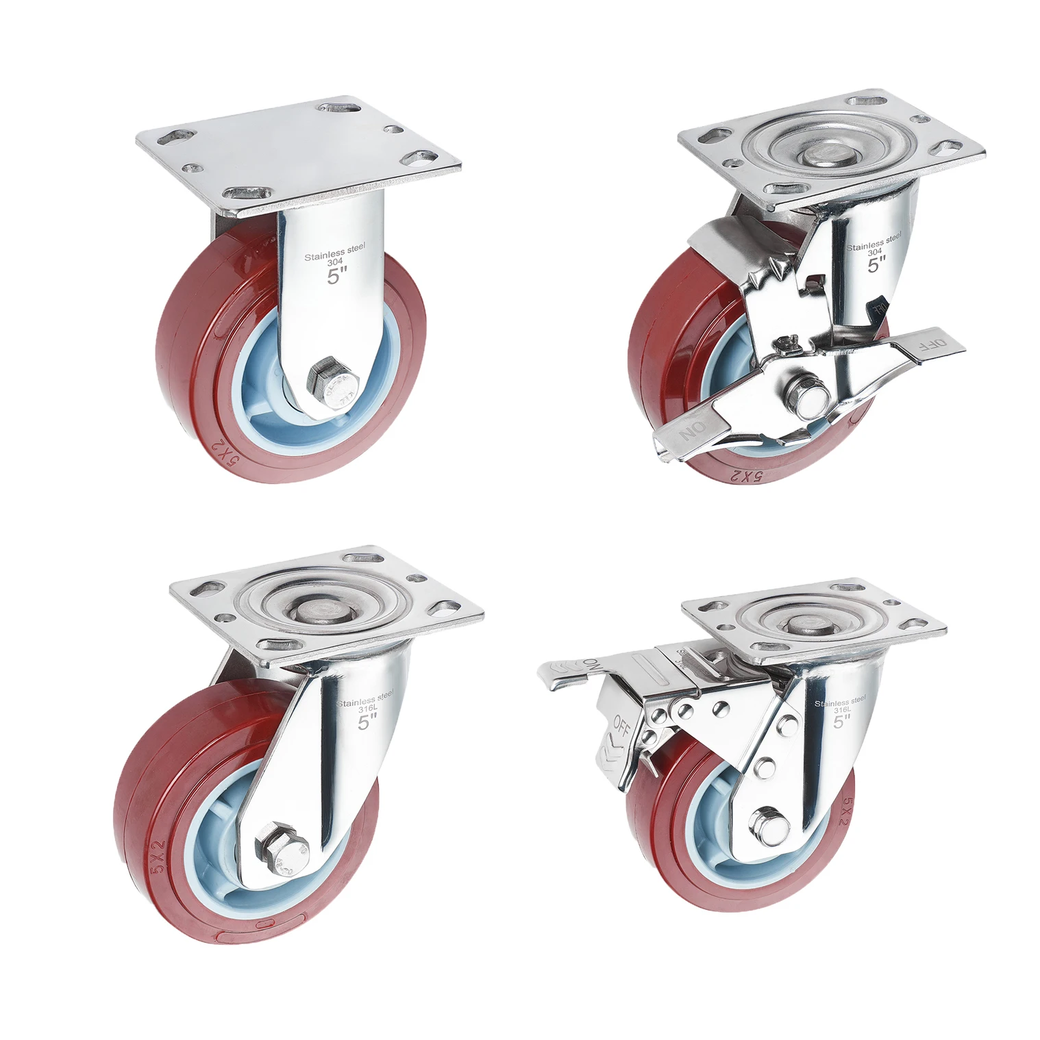 Industrial castor swivel type stainless steel plate 4 inch OEM red medium duty industrial caster wheel