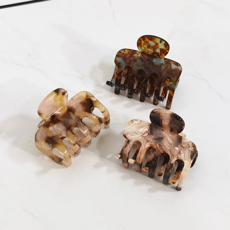 Wholesale Big Tortoiseshell Acetate Hair Claw Clips Ins Rectangle Fashion Hair Claw Plated with White / Rose Gold Free Sample