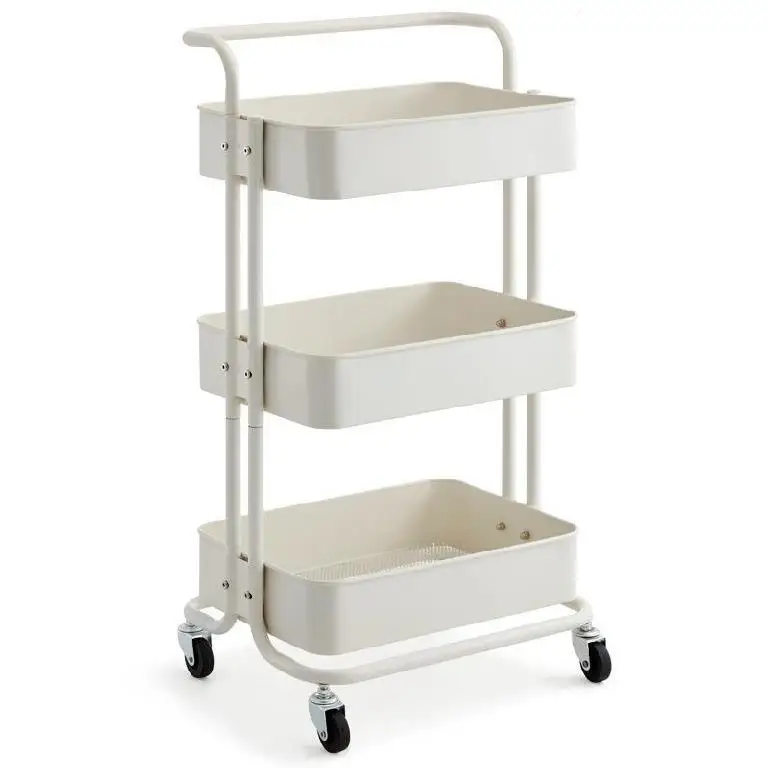 3 Shelf Kitchen Storage Organizer Dolly With Handle Simple Houseware Heavy Duty 3-Tier Metal Utility Rolling Cart