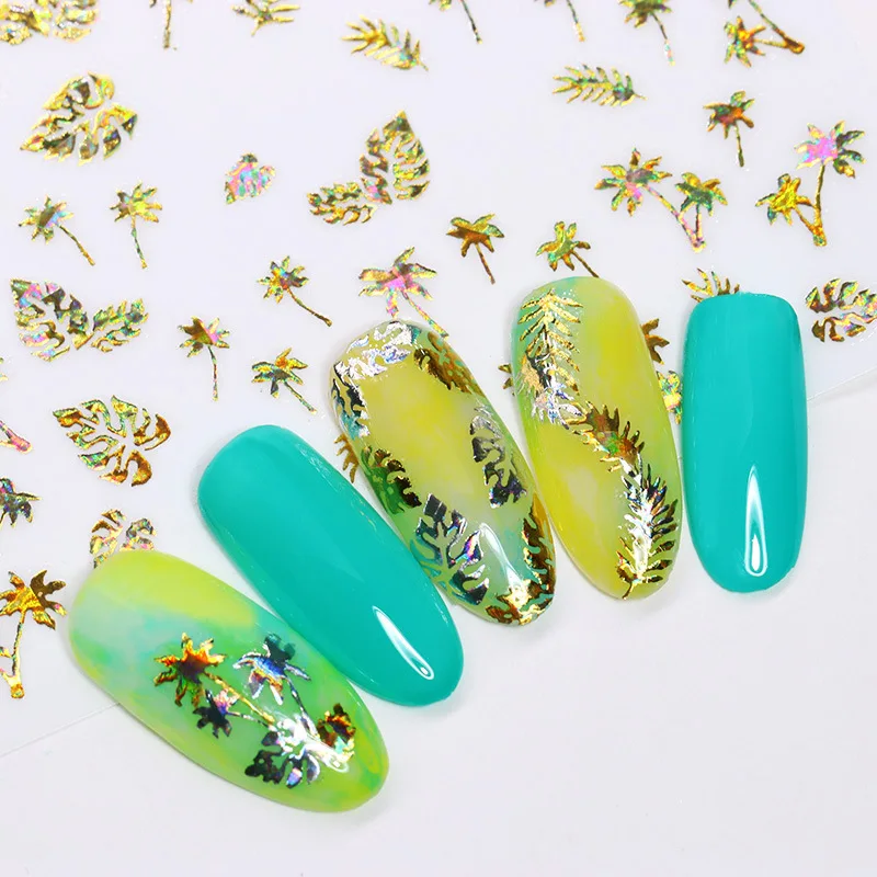 Leaves Sliders for Nails Gold White Bronzing Flowers Gradient Adhesive Sticker Nail Design Art Decorations Nail Art Accessories