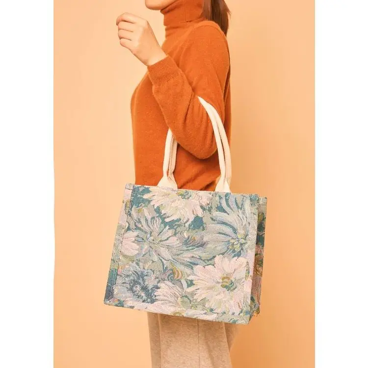 Hot Sell Extra Large Waterproof Customized Cotton Rope Handles Canvas Women Blue Print Bag