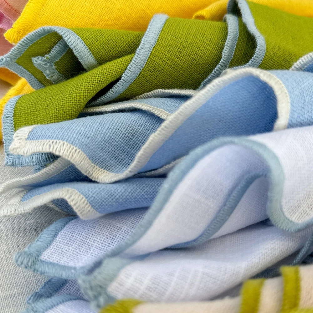 45*45cm Over lock edge French organic flax fabric 100% linen placemat dining linen cloth napkins with Embroidery