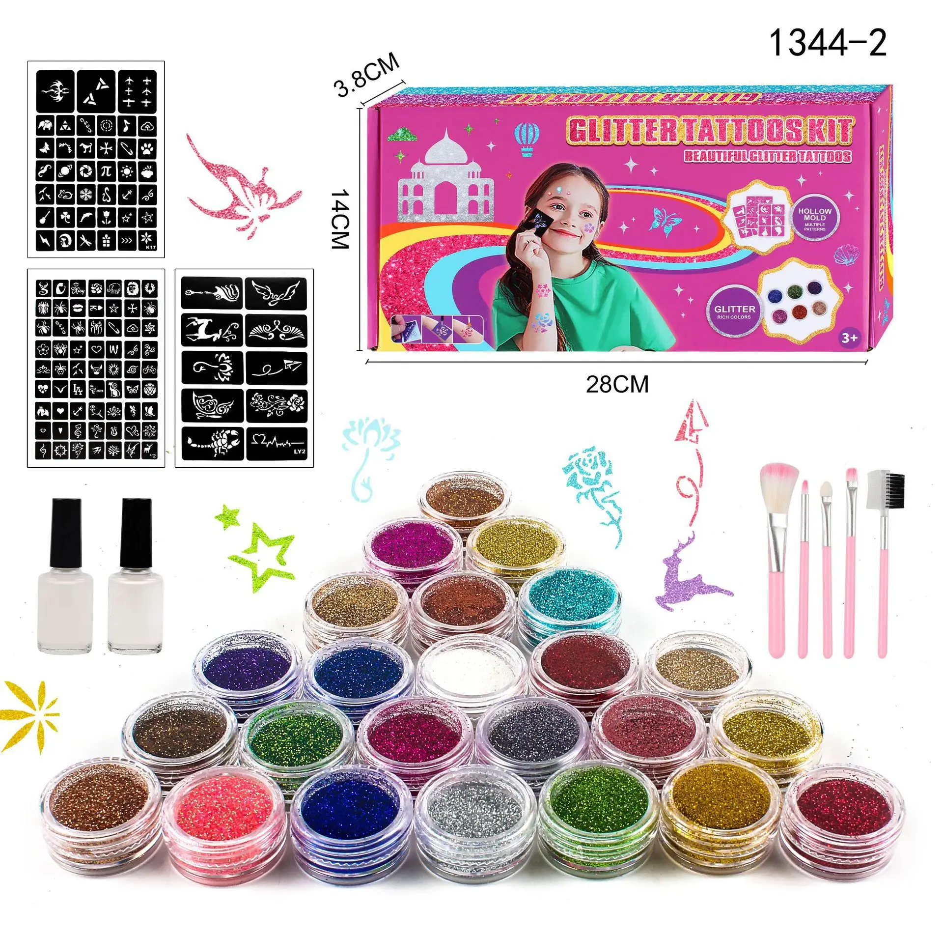 New Arrival Fashion Design 24 Colors Temporary Glitter Tattoo Kid Party Art Diy Glitter Set