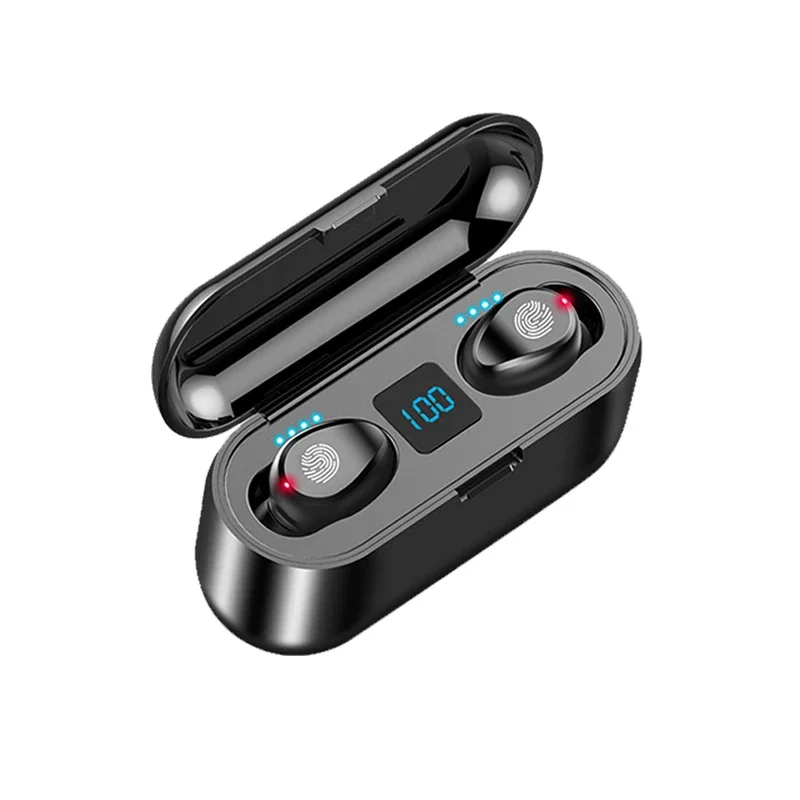 Free Sample F9-34 Tws Wireless Earphones Powerbank Power LCD Display F9 Earbuds Wireless Headphones