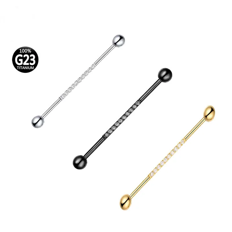Implant Grade ASTM G23 Titanium External Threaded Industrial Barbell Piercing Zircon Ear Body Piercing Jewelry for Women Men
