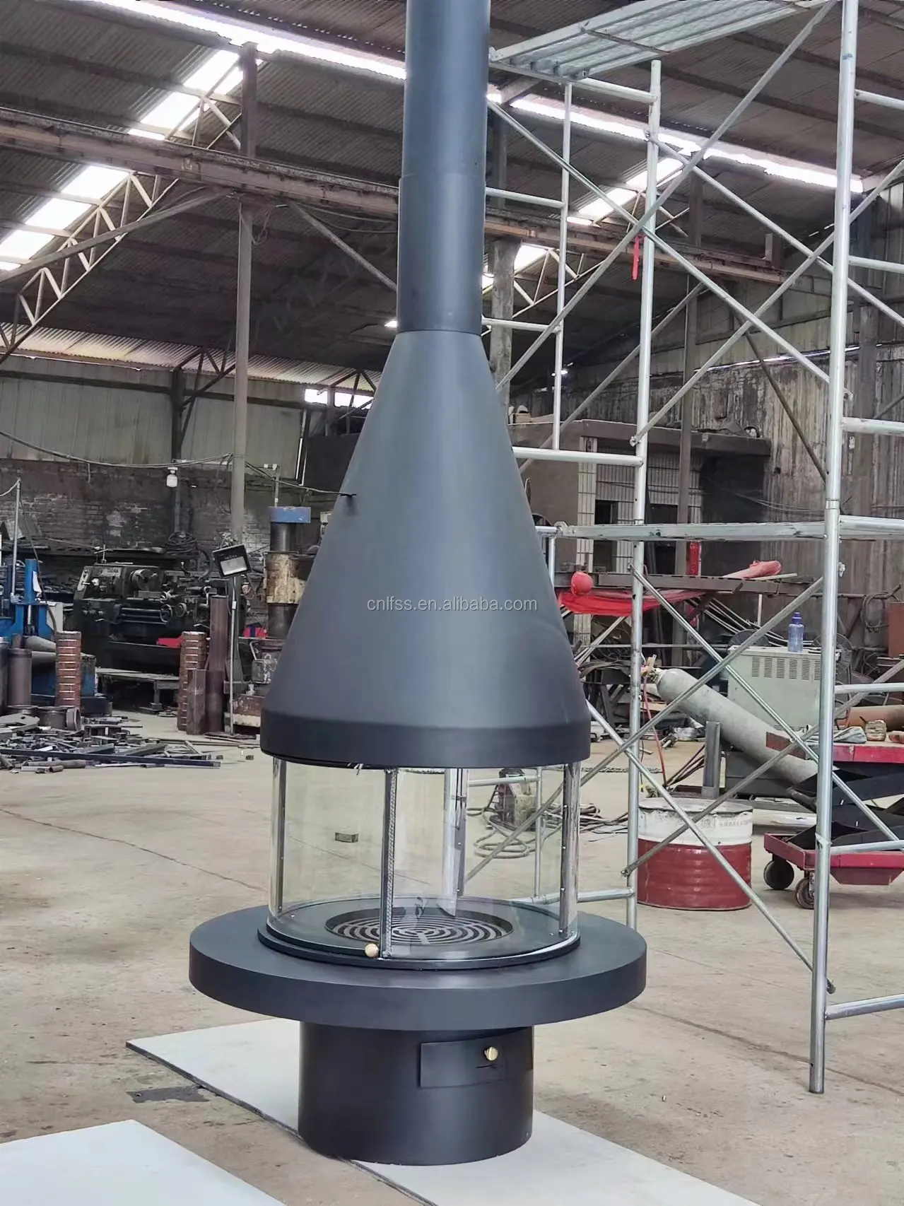 House indoor real fire stove wood heater steel mental villa corner roof mounted fireplace