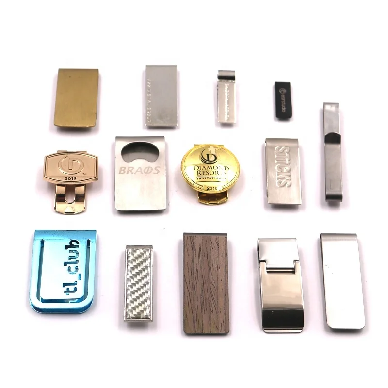 High quantity custom design custom logo engraved logo gold silver color metal bronze stainless steel money clip