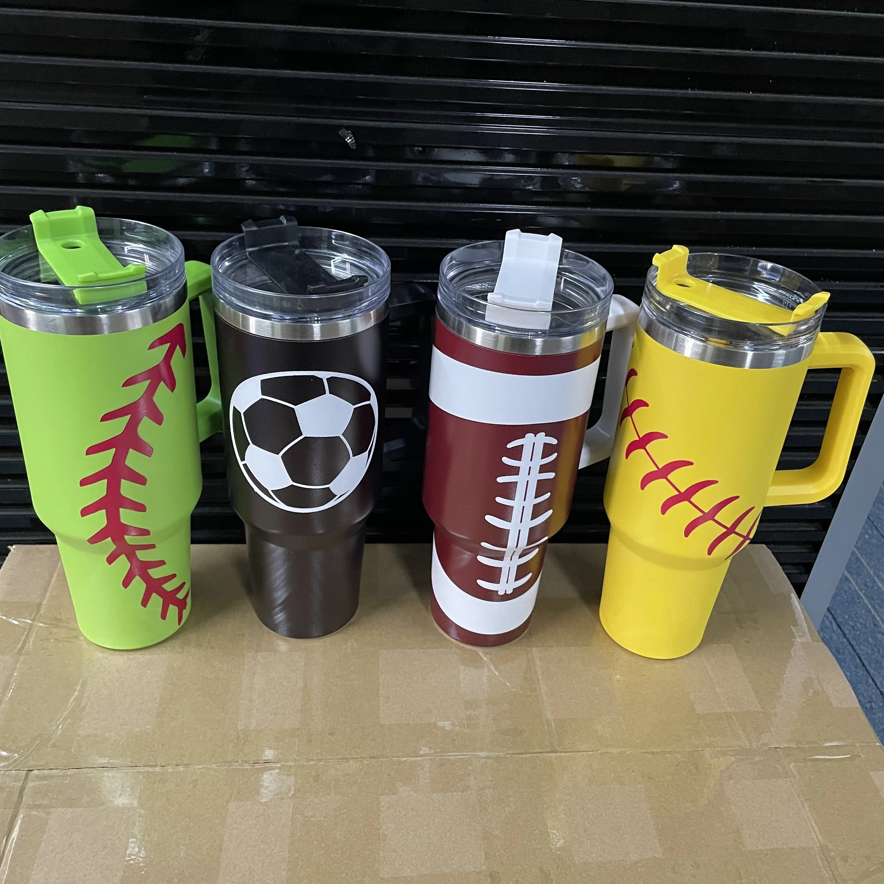 2024 New Design 40oz Double Wall Vacuum Baseball Football Insulated Travel Mug Cup Football Rugby Printed Tumbler