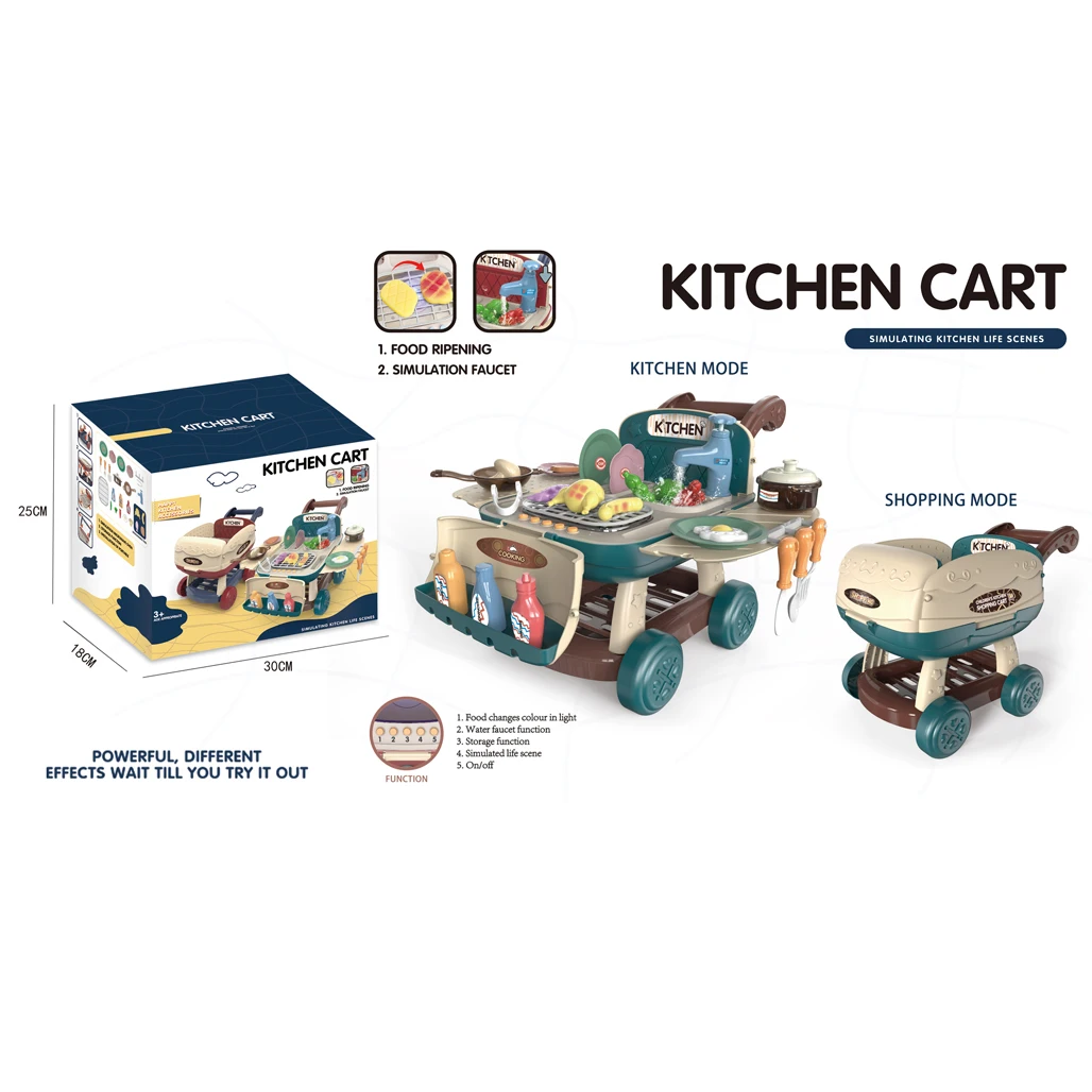 Pretend Play Toys For Kids Multifunctional Electric Shopping Cart with light music Mini Simulation Kitchen Cooking Toy
