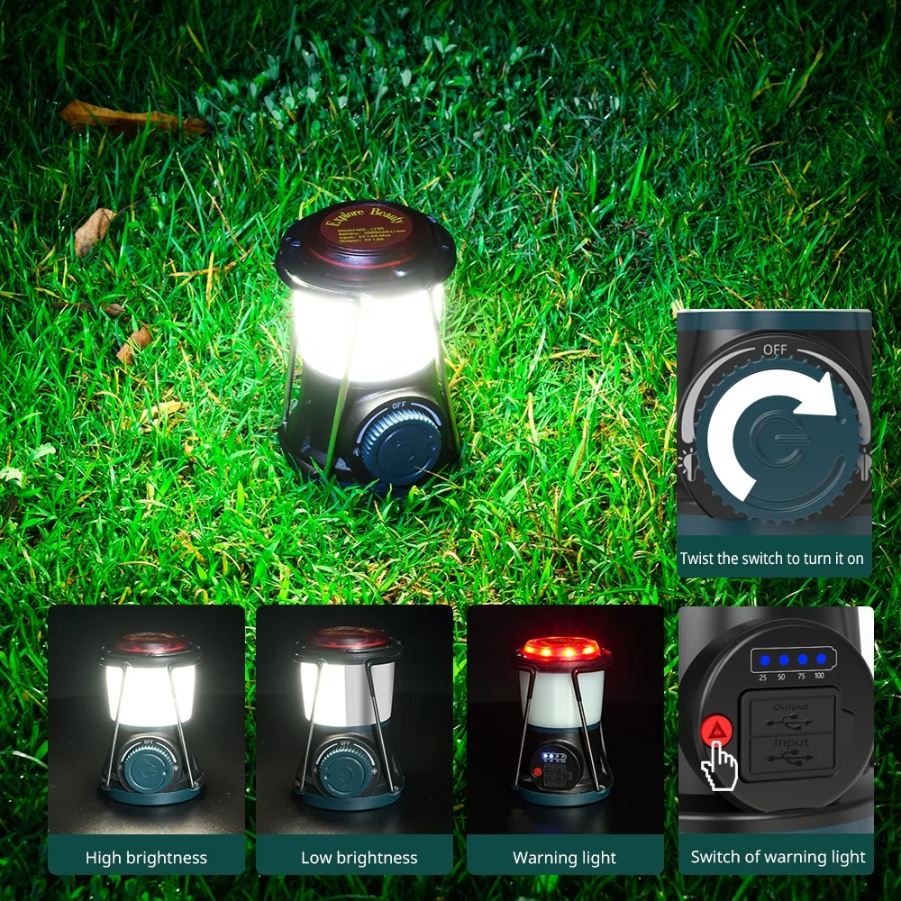 Explore Beauty portable outdoor rechargeable led Hanging Light Battery Indicator Discharge Function Camping Lantern camp