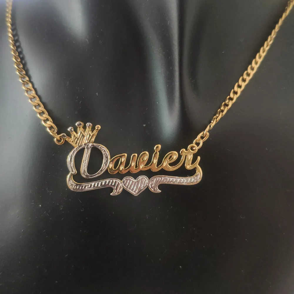 New Style Cartoon Shape Custom Two Tone Name Necklace Personalized Double Gold Plated Nameplate 3D Necklace