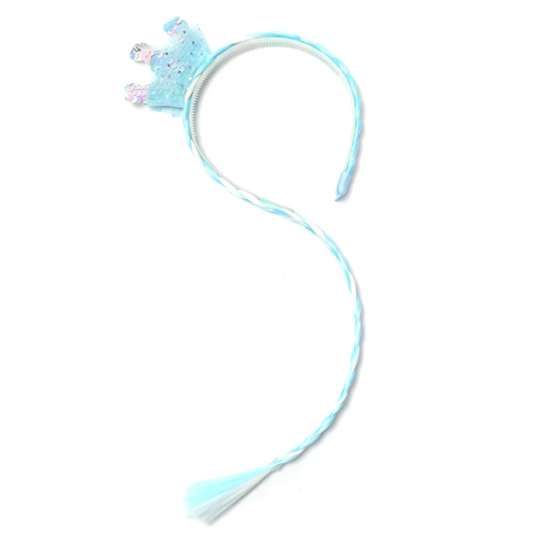 Glitter Sequins Bowknot Hair Braid hairband Crown And Bow Hairhoop Accessories Princess Braid Wig Cute Kids Headbands