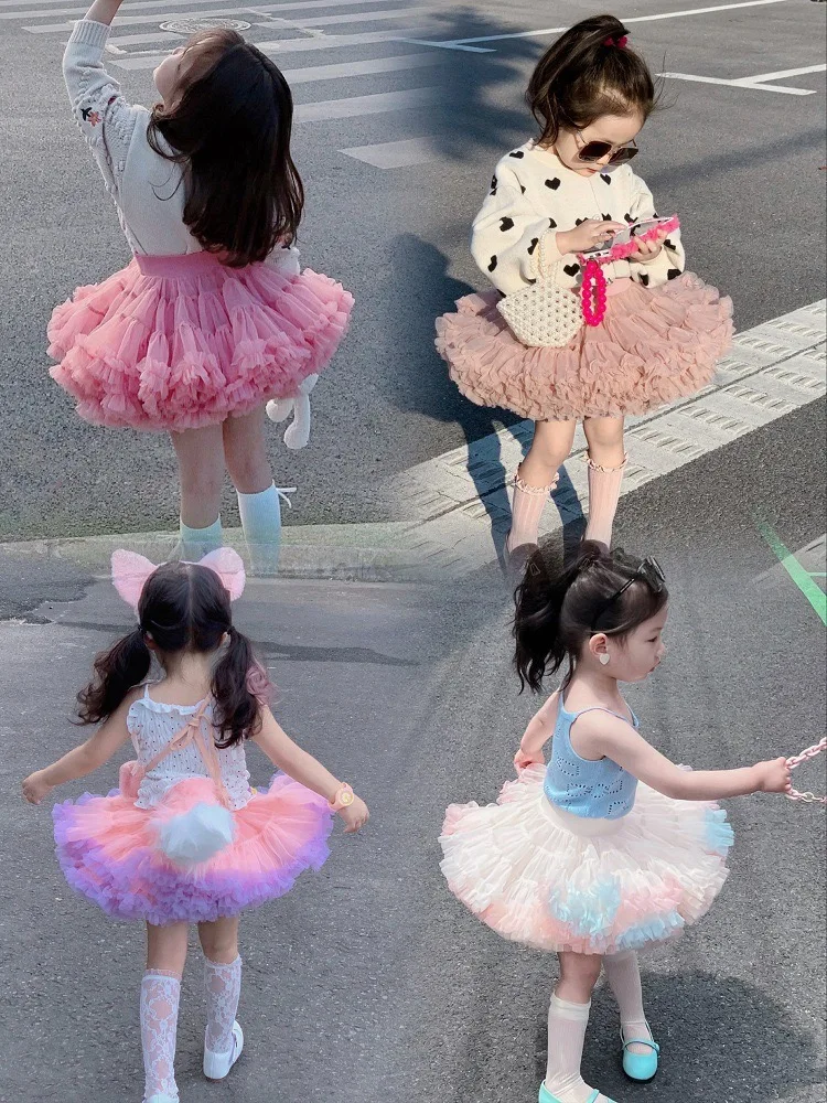 Customization Children Girls Tutu Skirt Mesh Cake Dress Christmas Birthday Girls Dress All Seasons Dance Tulle Pettiskirt