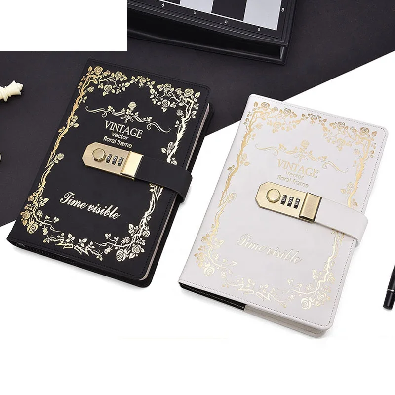 Retro Password Book Lock Diary Thickened Creative Account Book Student Notepad Stationery Notebook