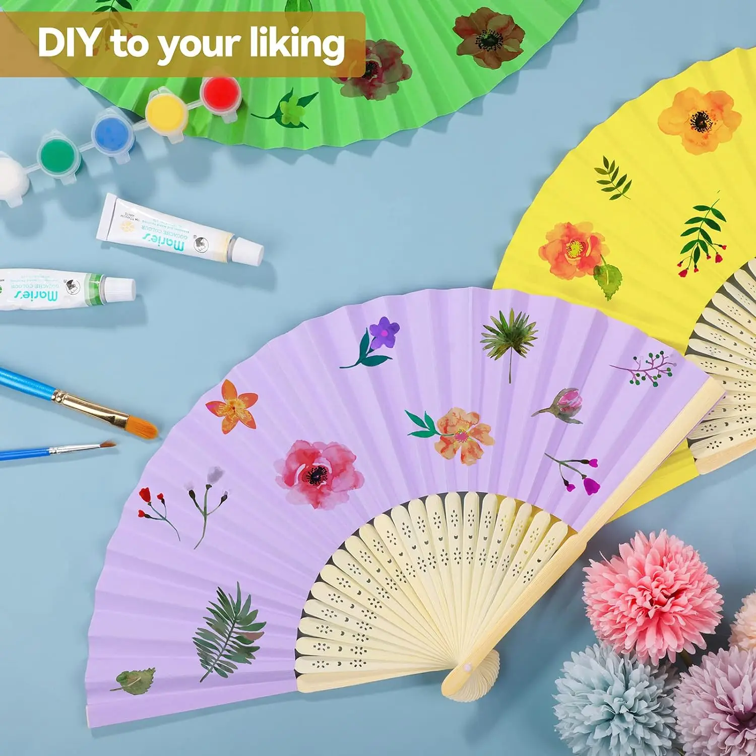 Wholesale Custom Paper Craft Handheld Folding Hand Fans With Bamboos Ribs for Wedding Gift Party Festival Decoration Kids DIY