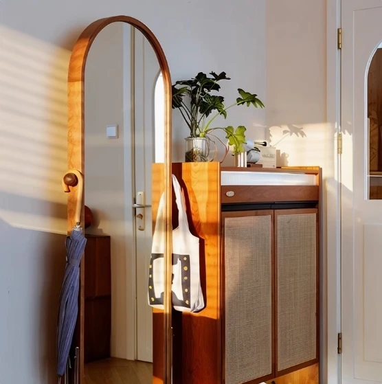 Modern Designer MDF Mirror with Antique Magazine Rack Full-Length Movable Multifunctional Newspaper Stand for Dressing Wall Use