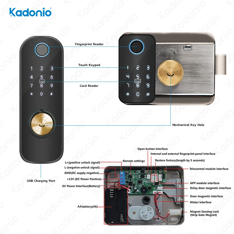 Kadonio Electronic Tuya WiFi APP Remote Control Digital Double Keypad Fingerprint Rim Smart Gate Lock For Door