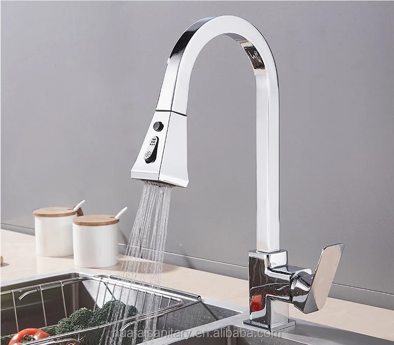 CUPC commercial modern high arc brushed brass spray tap mixer pull out pull down sprayer kitchen sink faucet