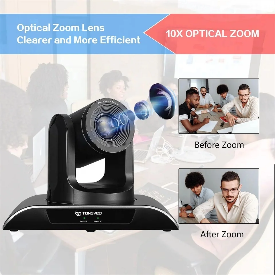 Best Selling 10x Zoom Full HD 1080p Conference PTZ Camera with Remote Control for Meeting Room