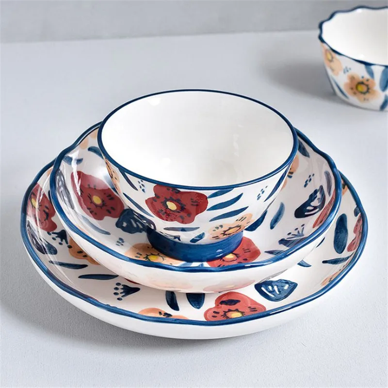 AB Grade Durable Ceramic Cup Plate Sets Hand Printing Wholesale Dinnerware Sets Tableware