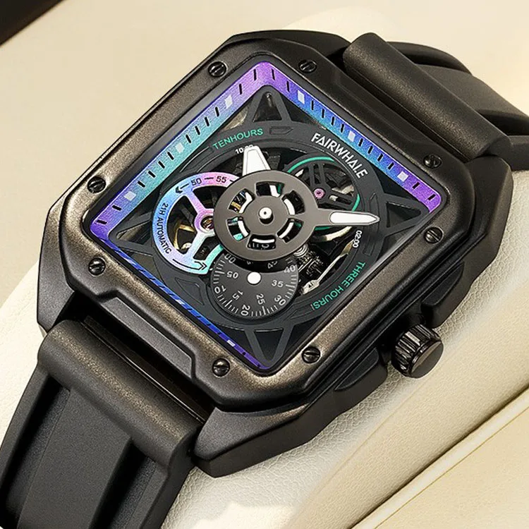 Luxury Customized Case Fashion 3ATM Waterproof Stainless Steel quadrate Automatic Mechanical Watches