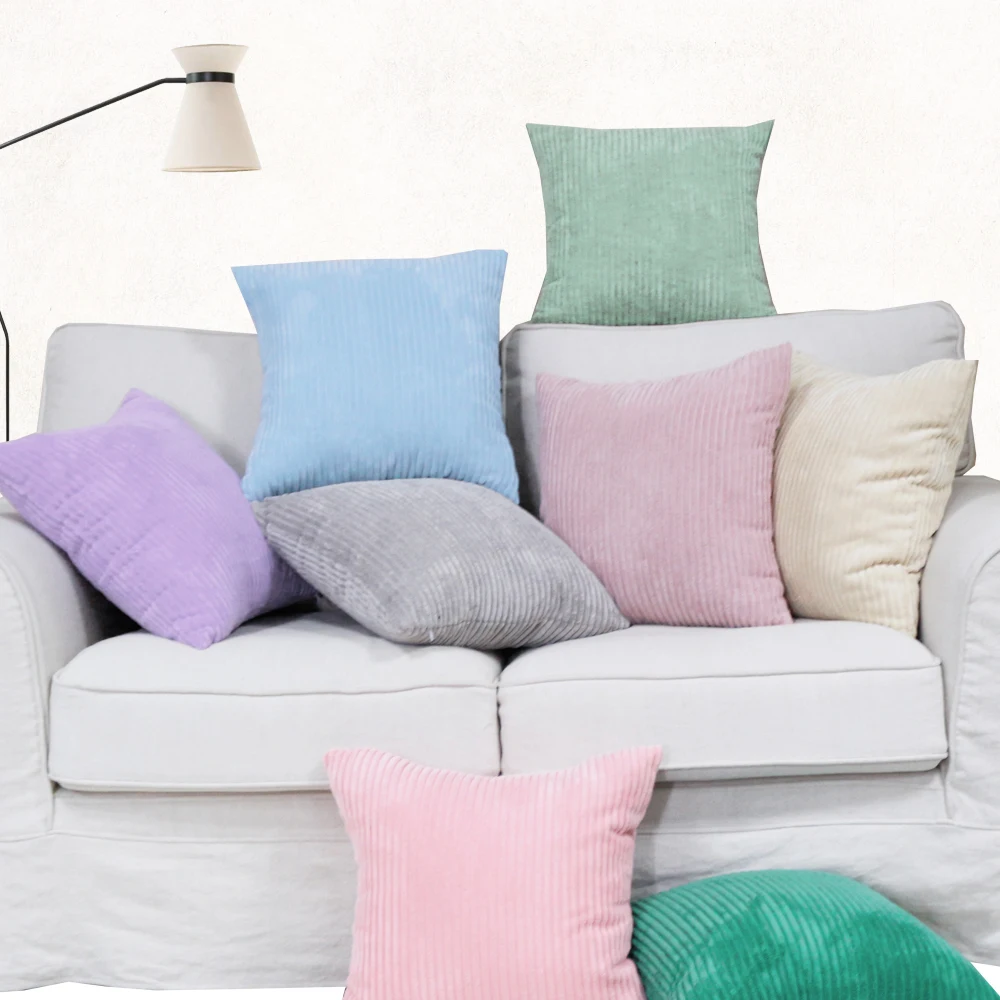 Stripe Corduroy Sofa Decorative Brilliant Bright Colors Velvet Custom Sofa Cushion Cover Bulk Throw Pillow Case