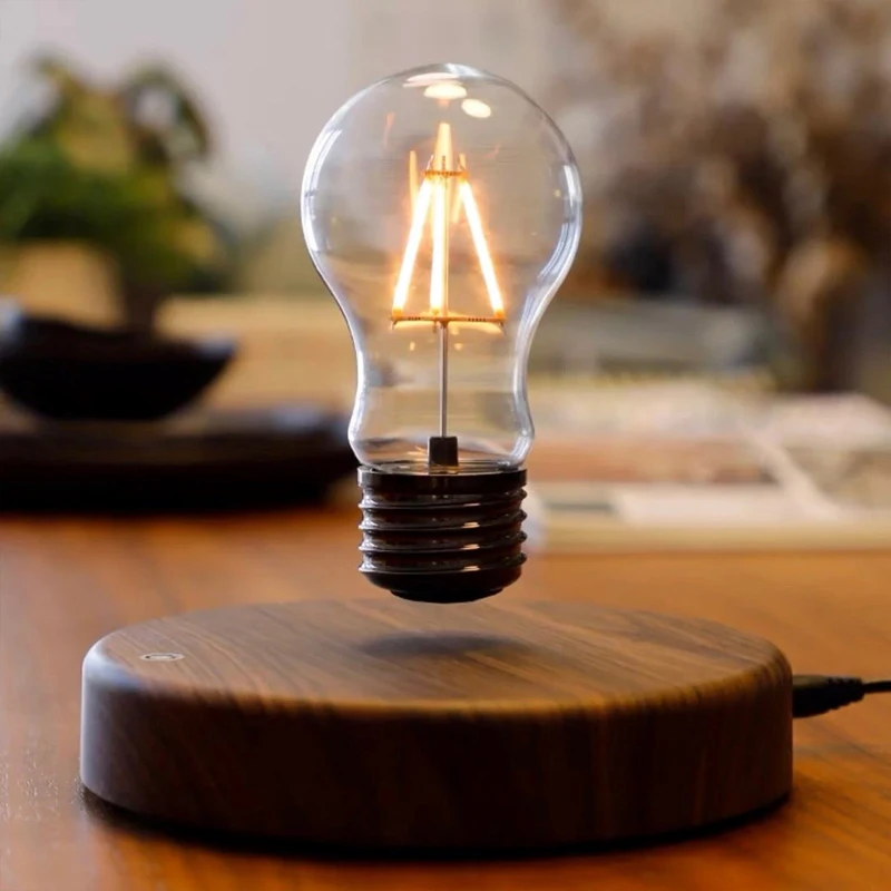 HCNT Levitating Light Bulb Magnetic Levitation Floating Bulb Wooden Style Table Lamp Unique Gifts Smart Home Light