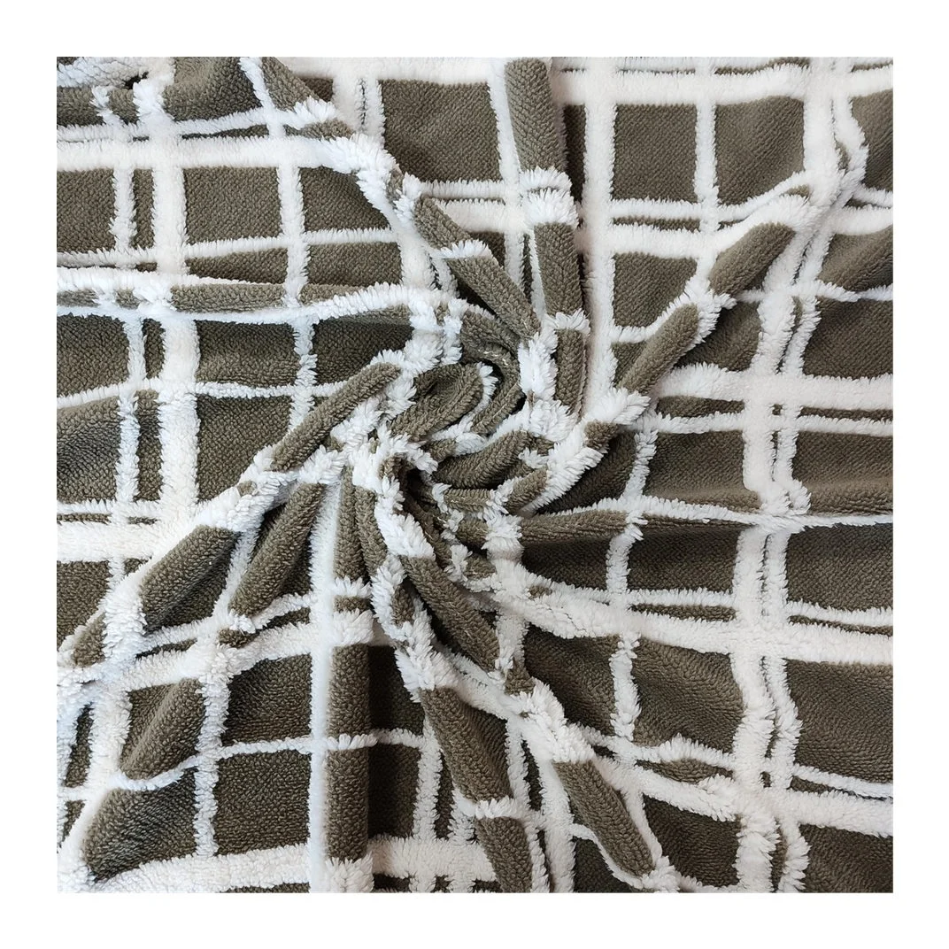 Single Face Jacquard Shu Velveteen Home Textile Fabric Custom Plaid Design Soft Sherpa Fleece