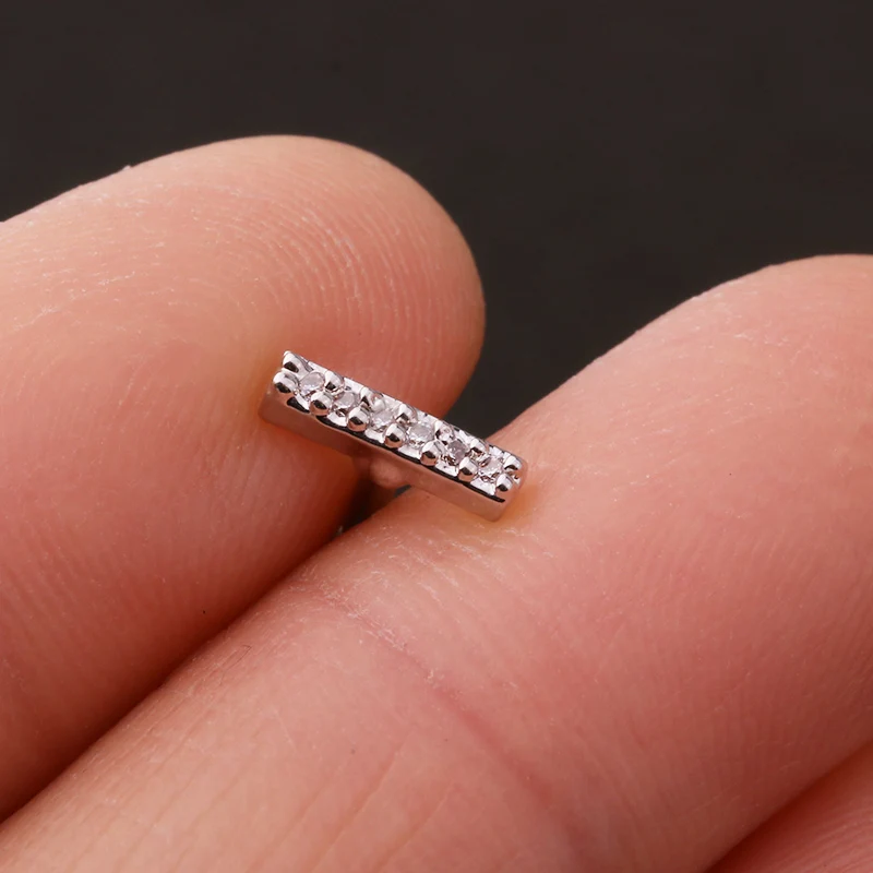Simple short line rose gold silver cz daith tragus ear rim forward helix piercing jewelry stud screw back earring