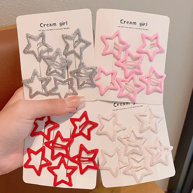 6pcs Set Kids Girls Fancy Cute Bling Shinning Hair Organizer Hair Clips Handmade Mini Star Hair Accessories