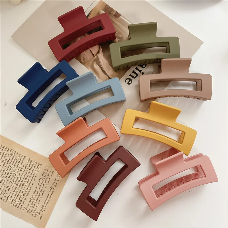 Candy Color Square Large Retro Frosted Matte Acrylic Hair Claw Clip Strong Hold Hair Jaw Clips Accessories For Thick Hair