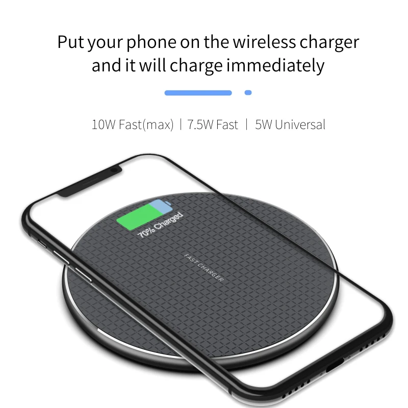 10W ultra thin metal alloy Qi wireless charger set fast charging source round portable with LED display for iPhone and Android