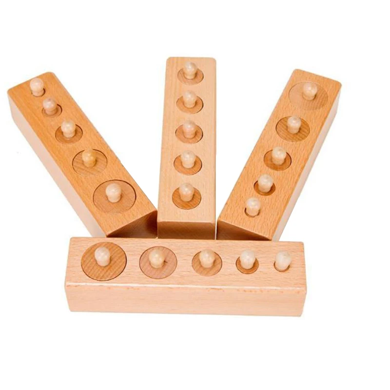 Montessori Education Toy Kids Early Educational Sensory Teaching Aids Wooden Cylinder Socket Blocks Toys