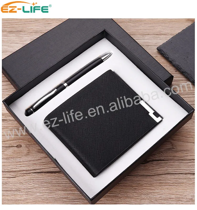 Custom Brand Promotional Gift Sets Pen Promotion with Black metal Ballpoint Pen and Wallet for business man