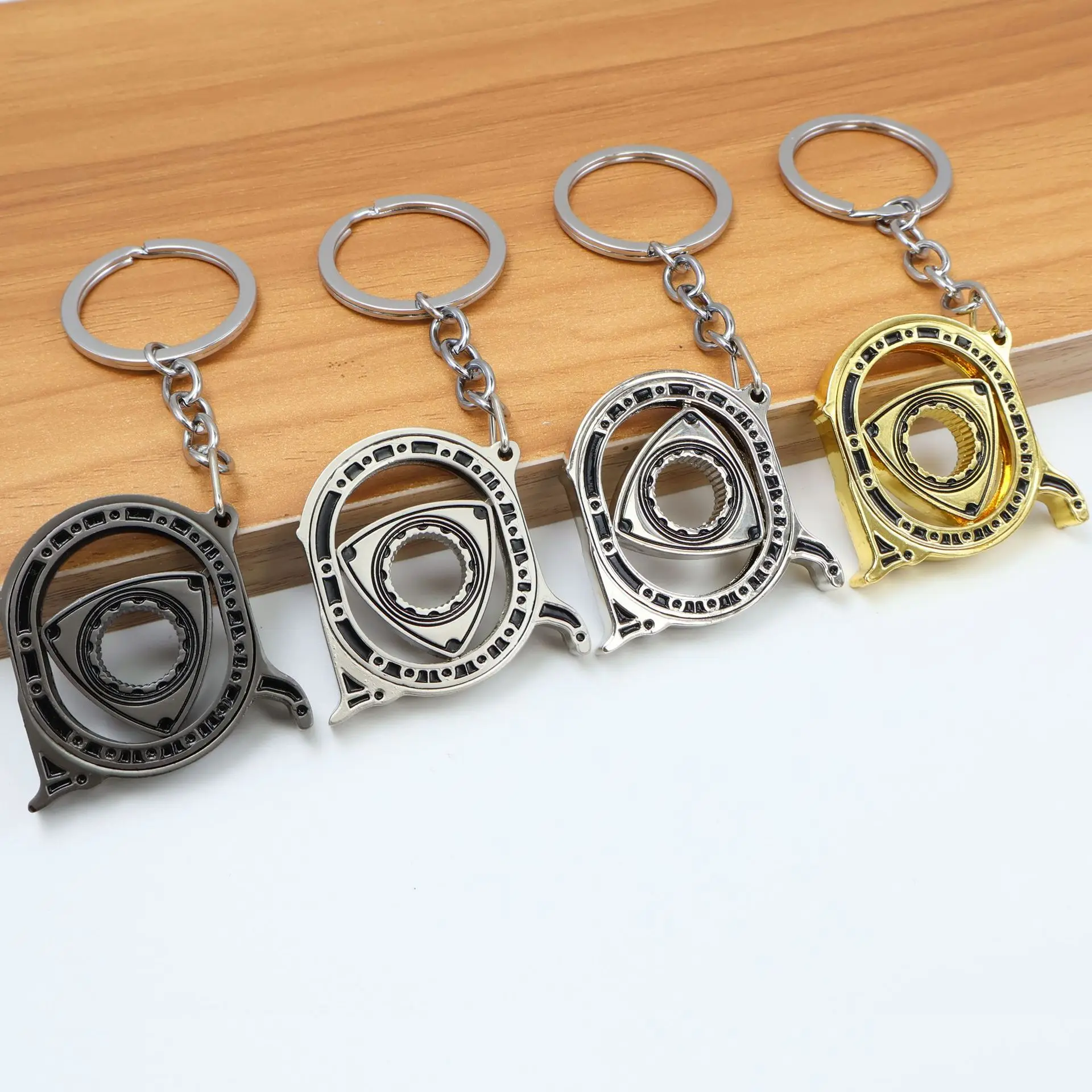2024 wholesale Wankel Keychain silver car Automotive Engine Spinning Rotary Rotor Keyring Key Chain Keyfob