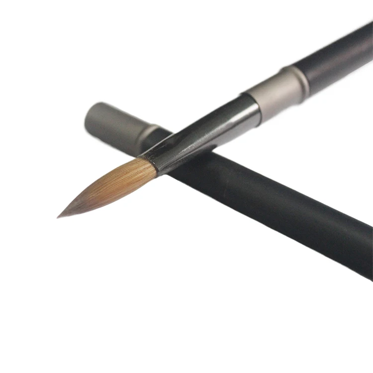 Top Quality 100% Kolinsky hair Nail Art Brush Matte Black Metal Hand Crimped Round Kolinsky Nail Brush For manicure brush powder