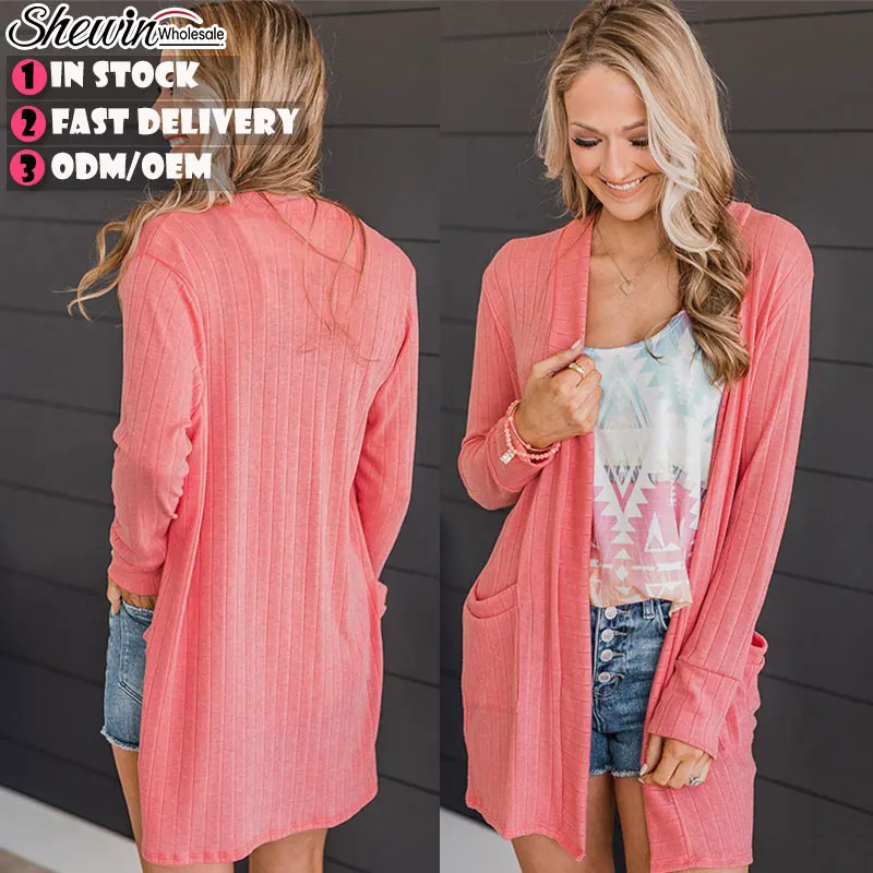 2023 Autumn Open Front Ladies Striped Cardigan Sweater Plaid Long Women Knit Cardigan