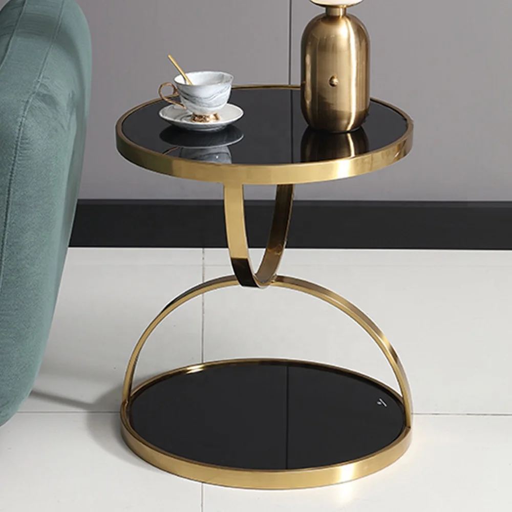 Wholesale black glass top metal base coffee table with small white marble coffee table for home living room