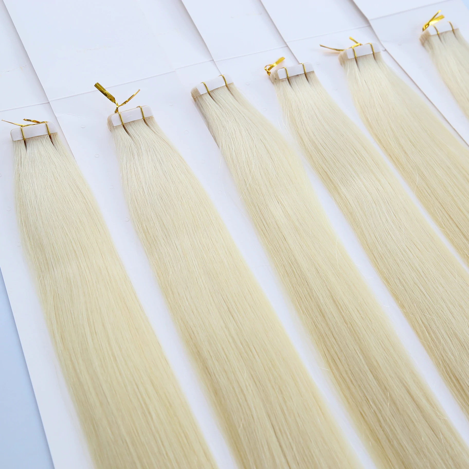 #1001  3X1CM Small Tape in Hair Extensions Light Blonde Color Russia Hair With Double Drawn Full End