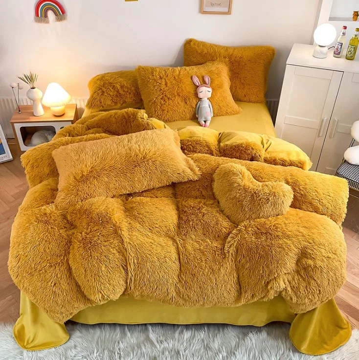 Mink Plush 4-piece Set Thickened Warm Winter Bed Linen Quilt Cover Wedding Duvate Cover Black Designers Comforter Sets Bedding