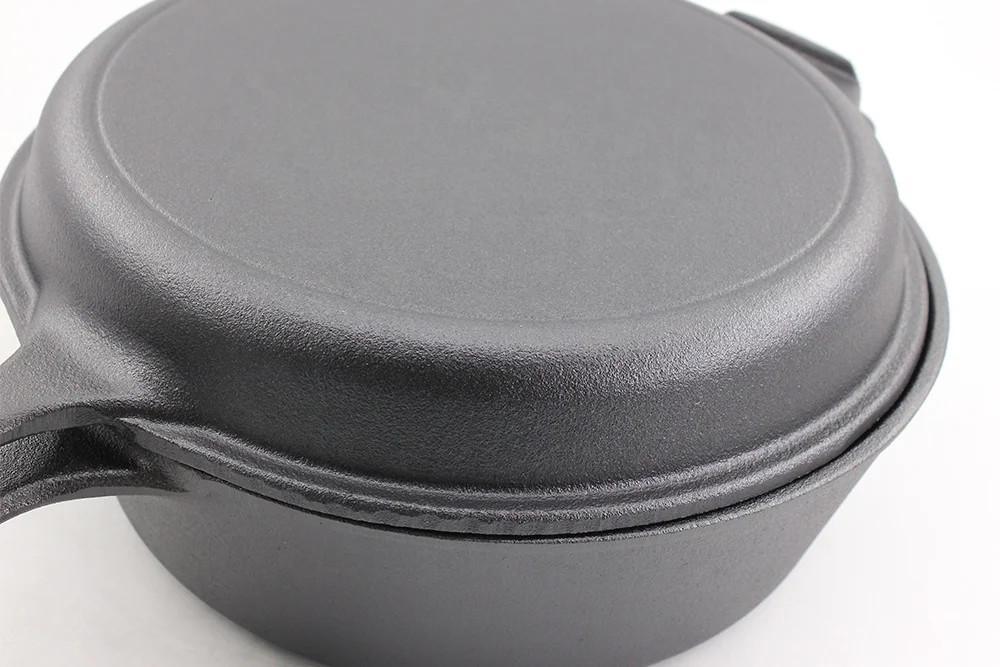 Non-stick Double Used Iron Casserole 2-in-1 Cast Iron Covered Black Dutch Oven