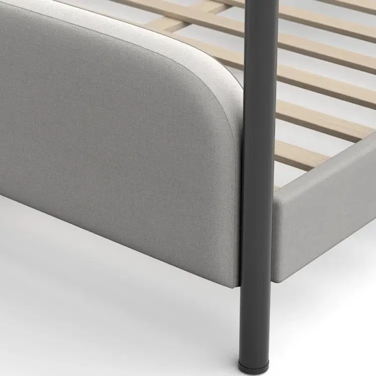 Modern Design Easy Assembly Black 4 four  Poster Iron Bed No Box Spring Needed Upholstered Metal Canopy Platform Bed Frame