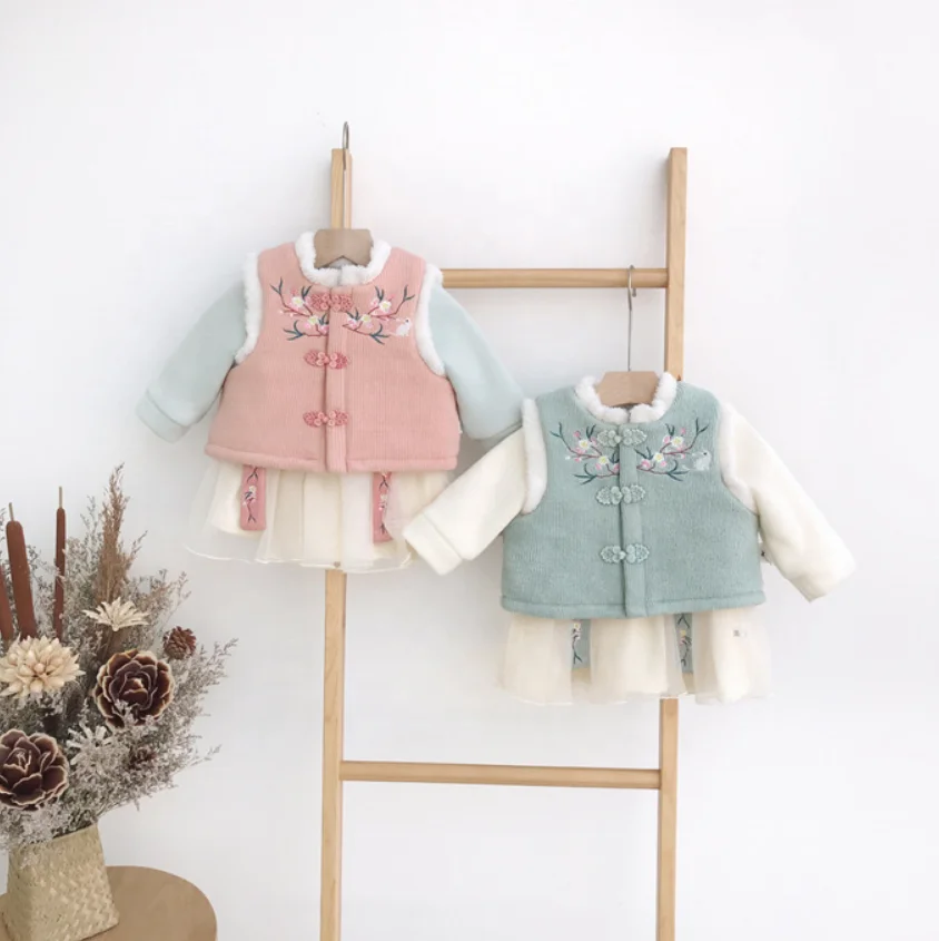 
ChengXi Baby girls vest + skirts 2pcs sets 2019 winter new thicken Princess sets children suits kids clothes 0-2Y 