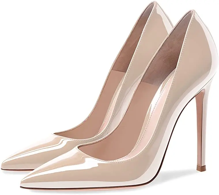 NSP002 High Heels for Women Sexy Pointed Toe Stiletto Pumps 4 Inch Slip on Leather Classic Dress Office Shoes